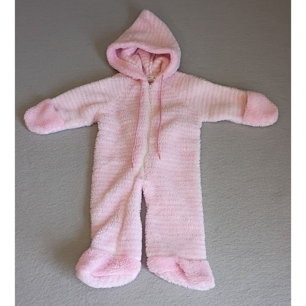 Vintage Universal Children's Wear Baby Girls Pink Sherpa Snowsuit Hooded 0-6mo